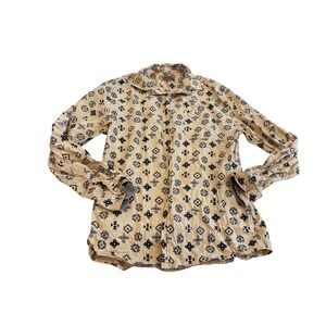 Free Nature Button Down‎ Shirt Medium Tan Geometric Tribal Southwestern Cotton